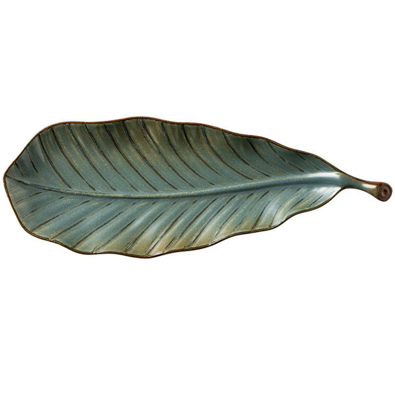 Japanese Style Retro Kiln Transformed Leaf Ceramic Sushi Plate