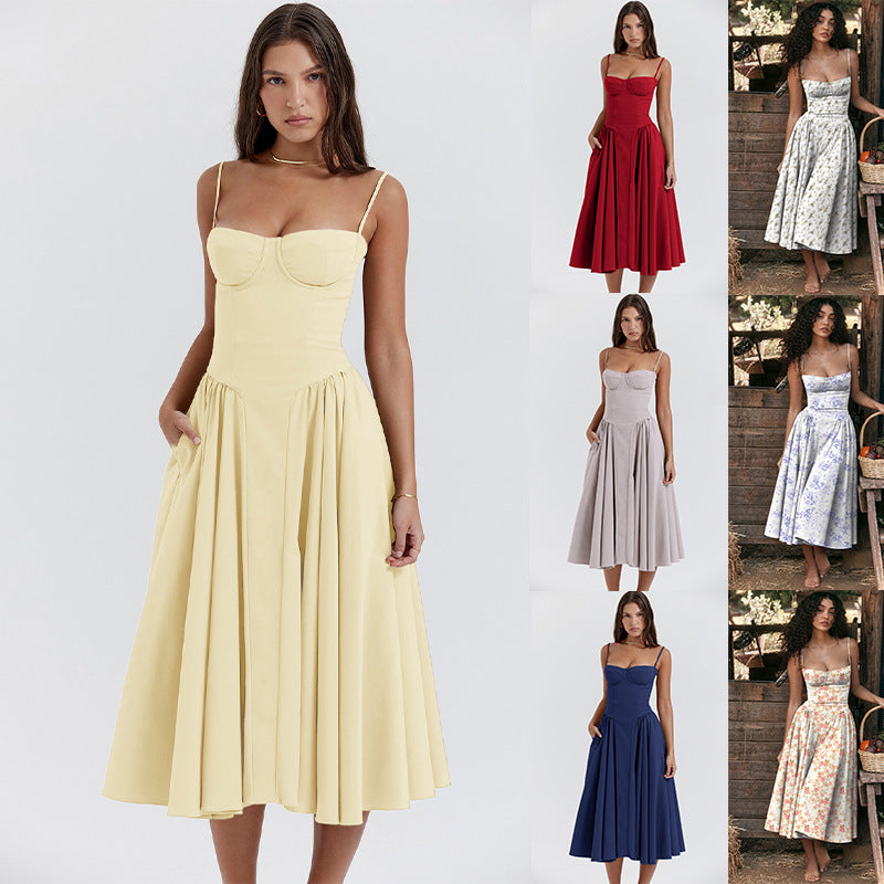 Vestido con vuelo grande y tirantes escotados, estilo palaciego elegante, nuevo, para mujer