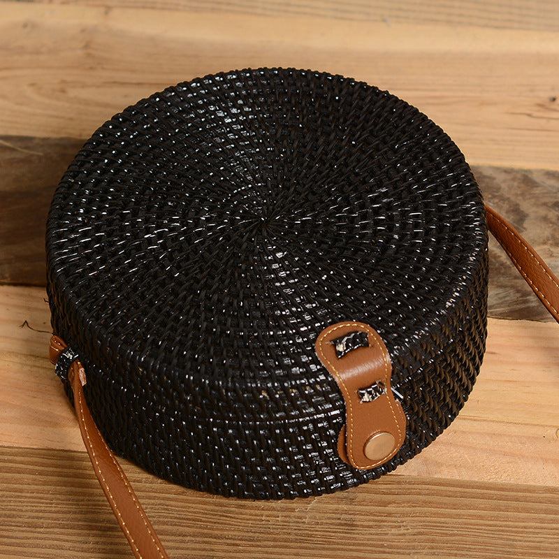 Sac en rotin tressé fait main, sac à bandoulière en PU tissé en paille teinte