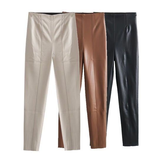 Pantalon slim en cuir taille haute pour femme