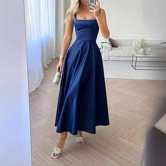 Robe corset longue sans manches à col carré pour femme