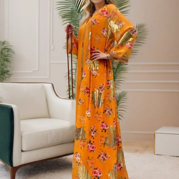 Vestido de mujer con cinturón de Dubái de Oriente Medio