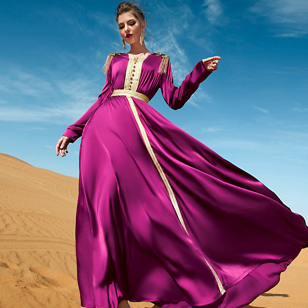 Robe longue à épaules dénudées rouge rose