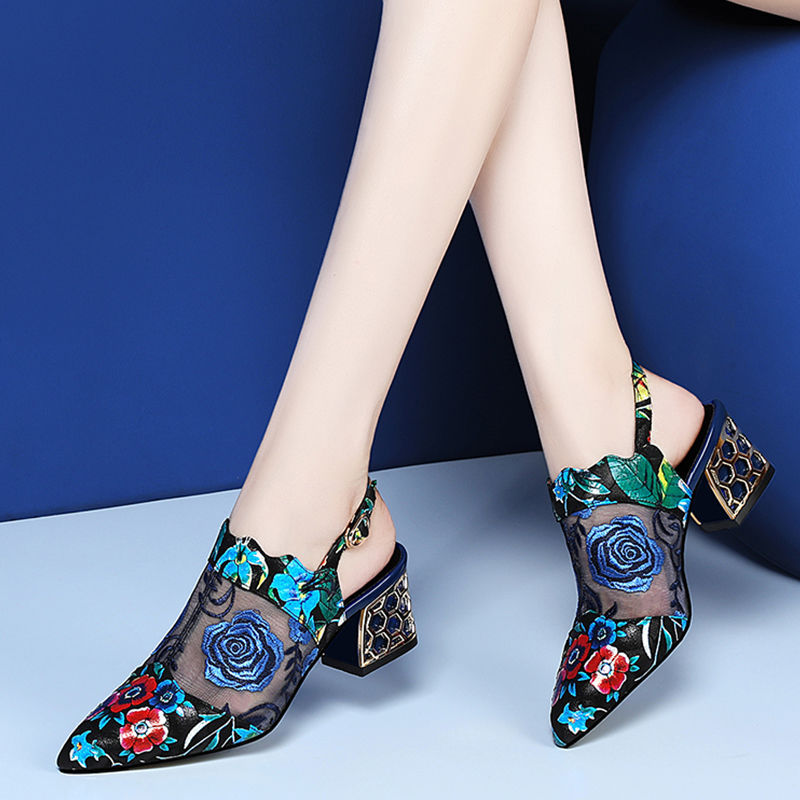 Chaussures à talons hauts tendance pour femmes, broderie en maille