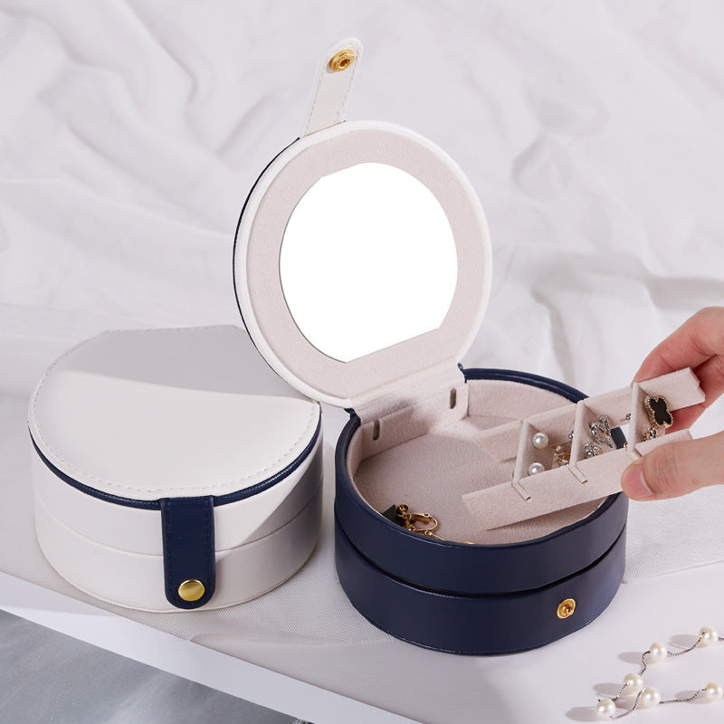 Boîte ronde portable Princess Mini petite boîte de rangement de bijoux de luxe simple à main