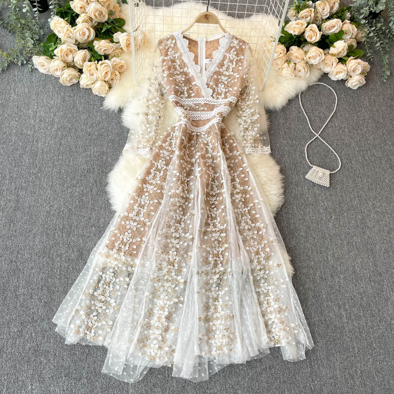 Robe à fleurs mi-manches pour femme haut de gamme