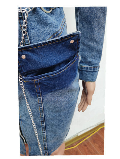 Robe en jean extensible à ceinture fine, très demandée en Europe et en Amérique