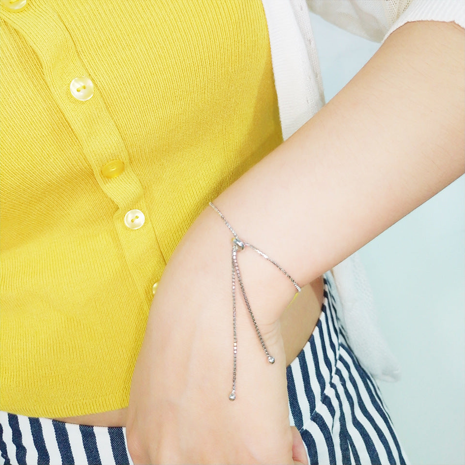 Pulsera ajustable de plata de ley S925 con zafiro azul y cadena de caja para mujer