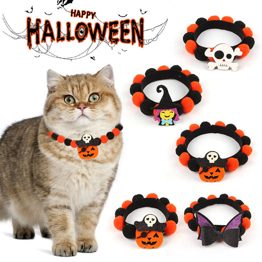 Collier en fourrure pour animaux de compagnie, accessoires citrouille pour Halloween