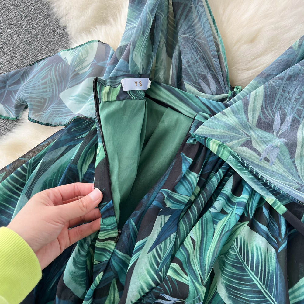 Robe de plage en mousseline imprimée à lacets pour femme