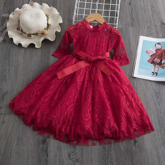 Robe en dentelle pour fille printemps et automne