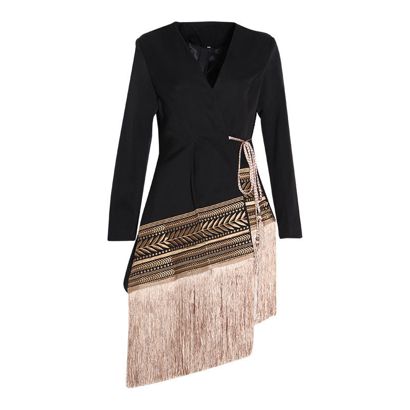 Veste de costume jacquard à franges diagonales irrégulières pour femme