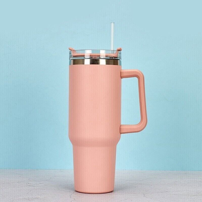Vaso de agua de acero inoxidable, taza con asa de 40 onzas, botella aislada con paja, taza duplicada