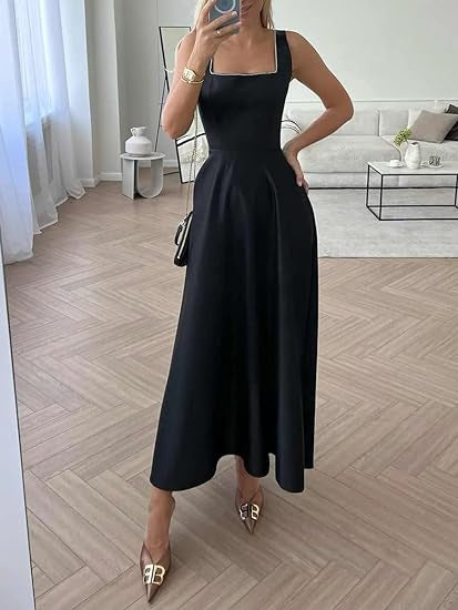 Robe corset longue sans manches à col carré pour femme