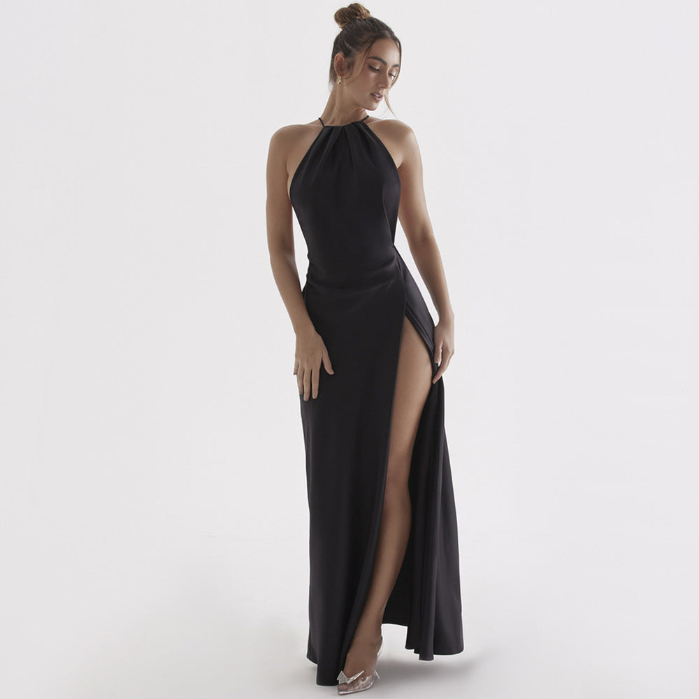 Robe fendue dos nu à licou