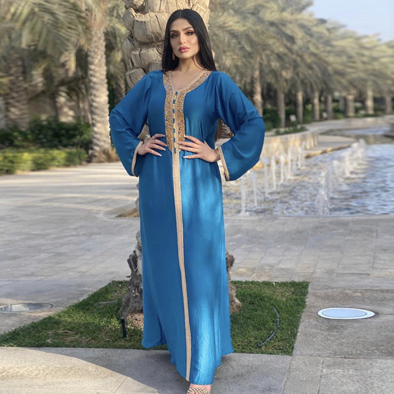 Vestido con cinta de diamantes calientes y encaje estilo musulmán de Dubái