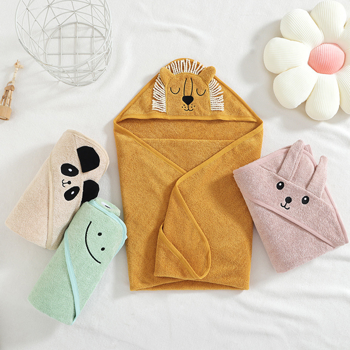 Serviette de bain absorbante en coton à capuche pour enfants, motif dessin animé mignon