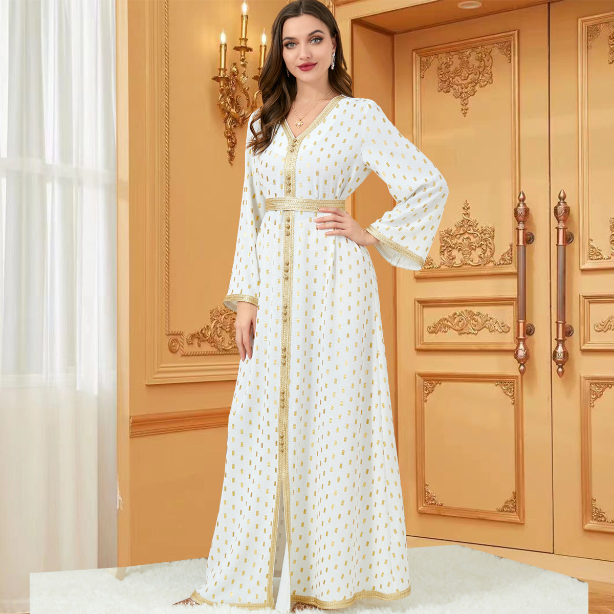 Long Sleeve Hot Gold Muslim Dress