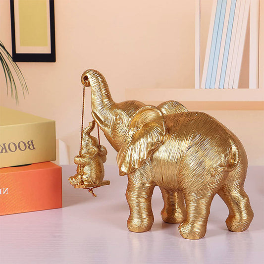 Décoration de berceau d'éléphant doré en résine pour la maison
