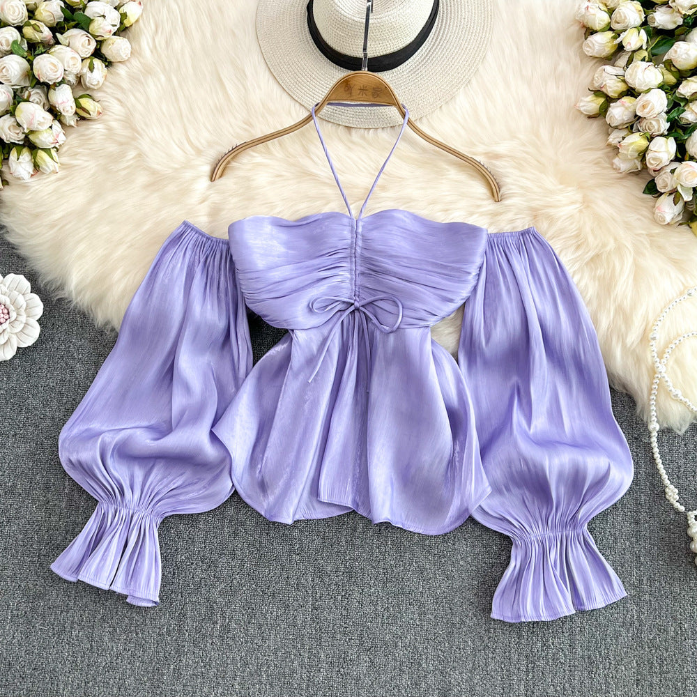 Haut péplum à manches bouffantes style rétro français