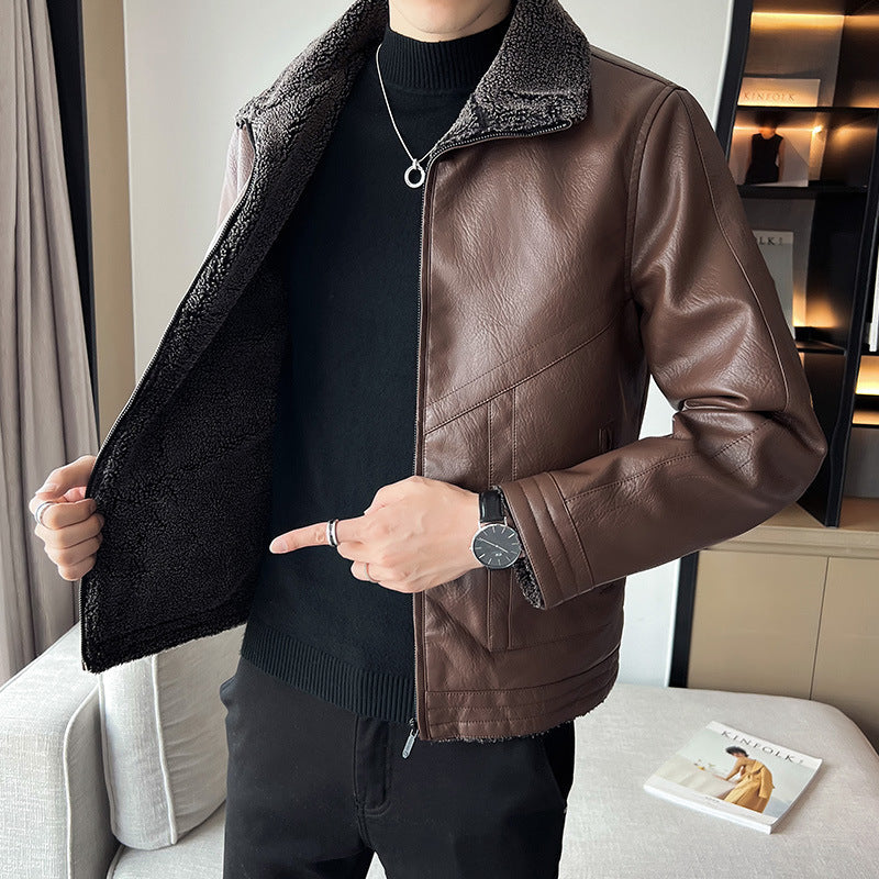 Vestes en cuir rembourrées en velours style Hong Kong pour hommes, grandes tailles