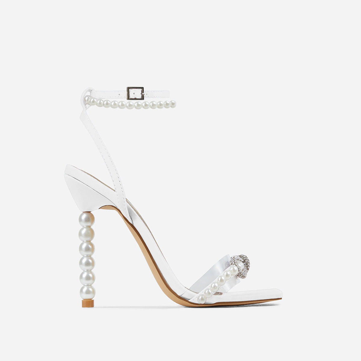 Chaussures à talons aiguilles et bout carré, avec nœud en strass et bride en perles, pour femmes européennes et américaines, grandes tailles