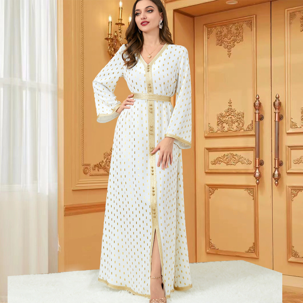 Long Sleeve Hot Gold Muslim Dress