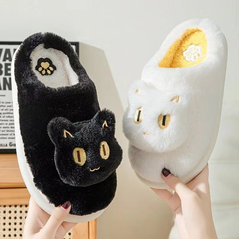 Chaussons en coton pour chat, doux, confortables et chauds, à enfiler, pour la maison, mignons, en forme de tête de chat, pour l'hiver