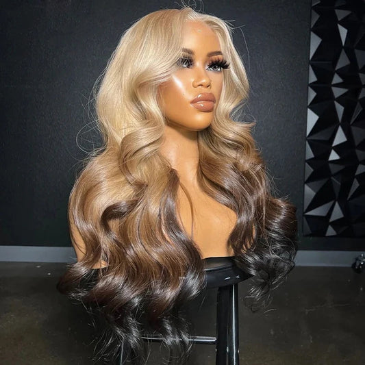 Perruques Lace Front Loose Wave blond miel à reflets pour femmes