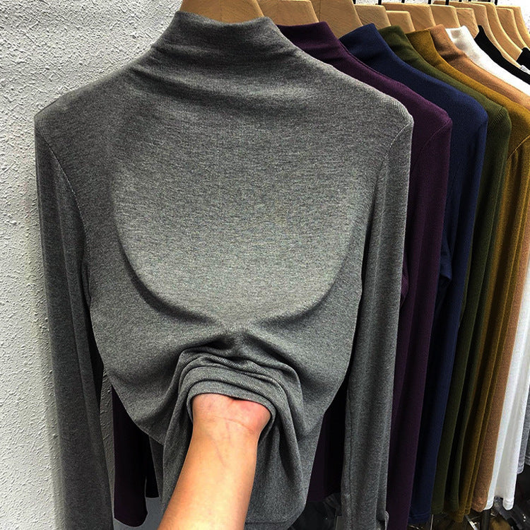 Chemise à col roulé et manches longues pour femme, en coton, avec fil intérieur