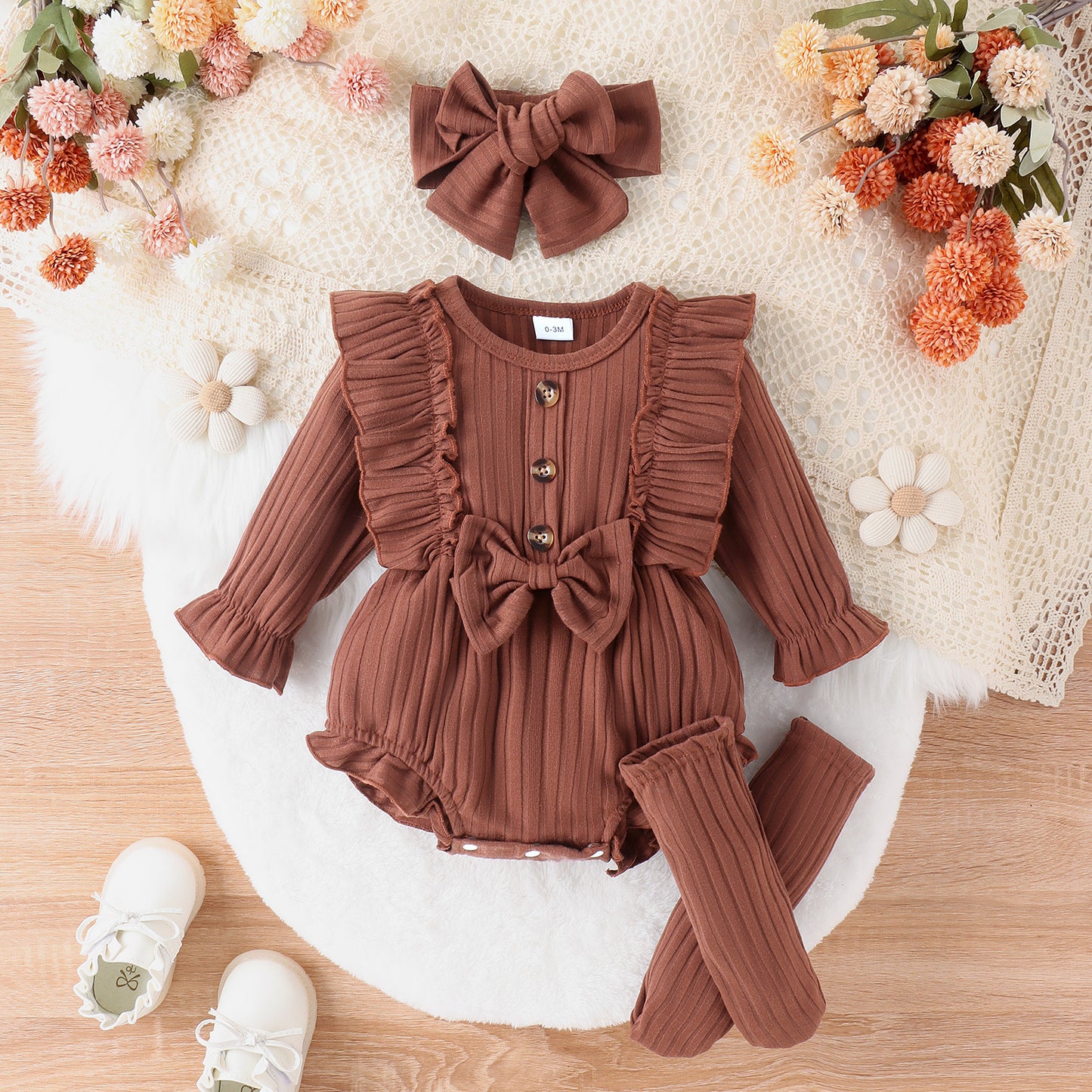 Combinaison triangle siamoise à manches longues et rayures profondes pour filles, simple et tendance, avec nœud papillon et chaussettes longues