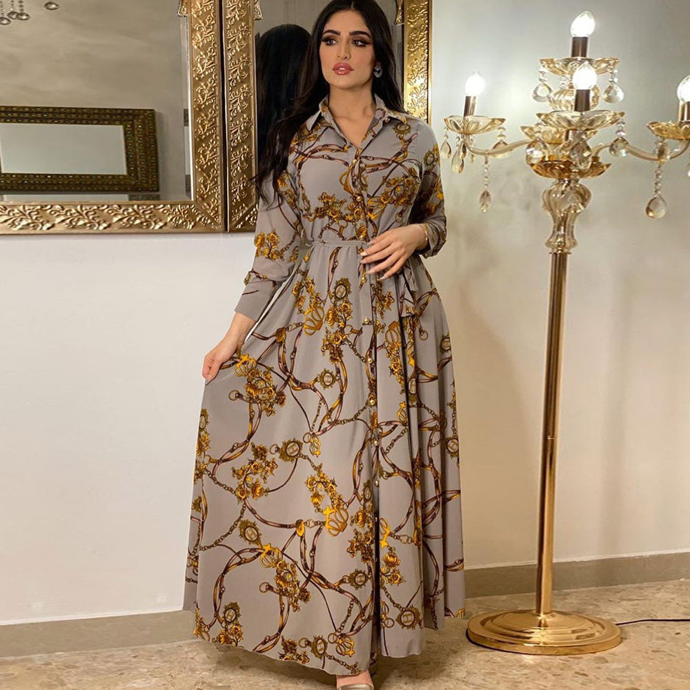 Vestido con cordones y estampado vintage musulmán de Oriente Medio para mujer