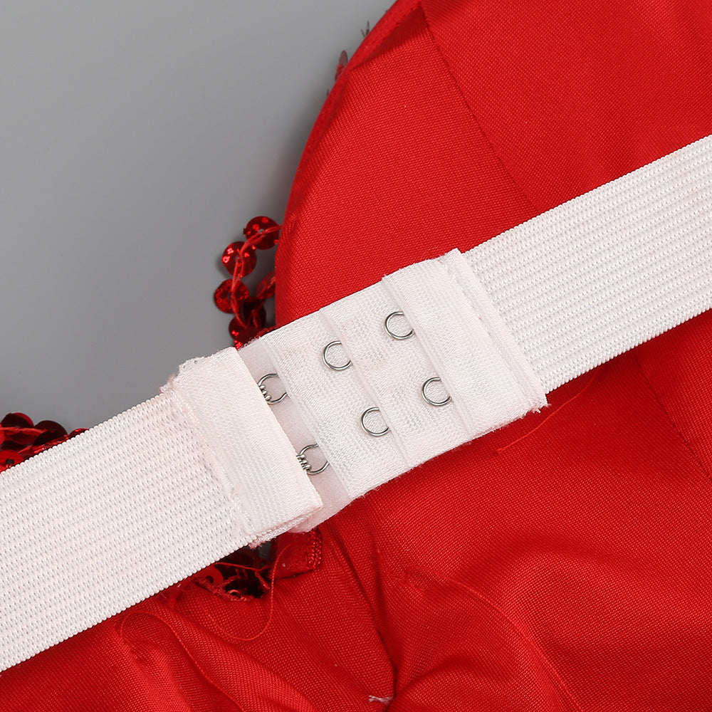 Big Tassel Bow Decoration Tube Top Sleeveless Skirt Red