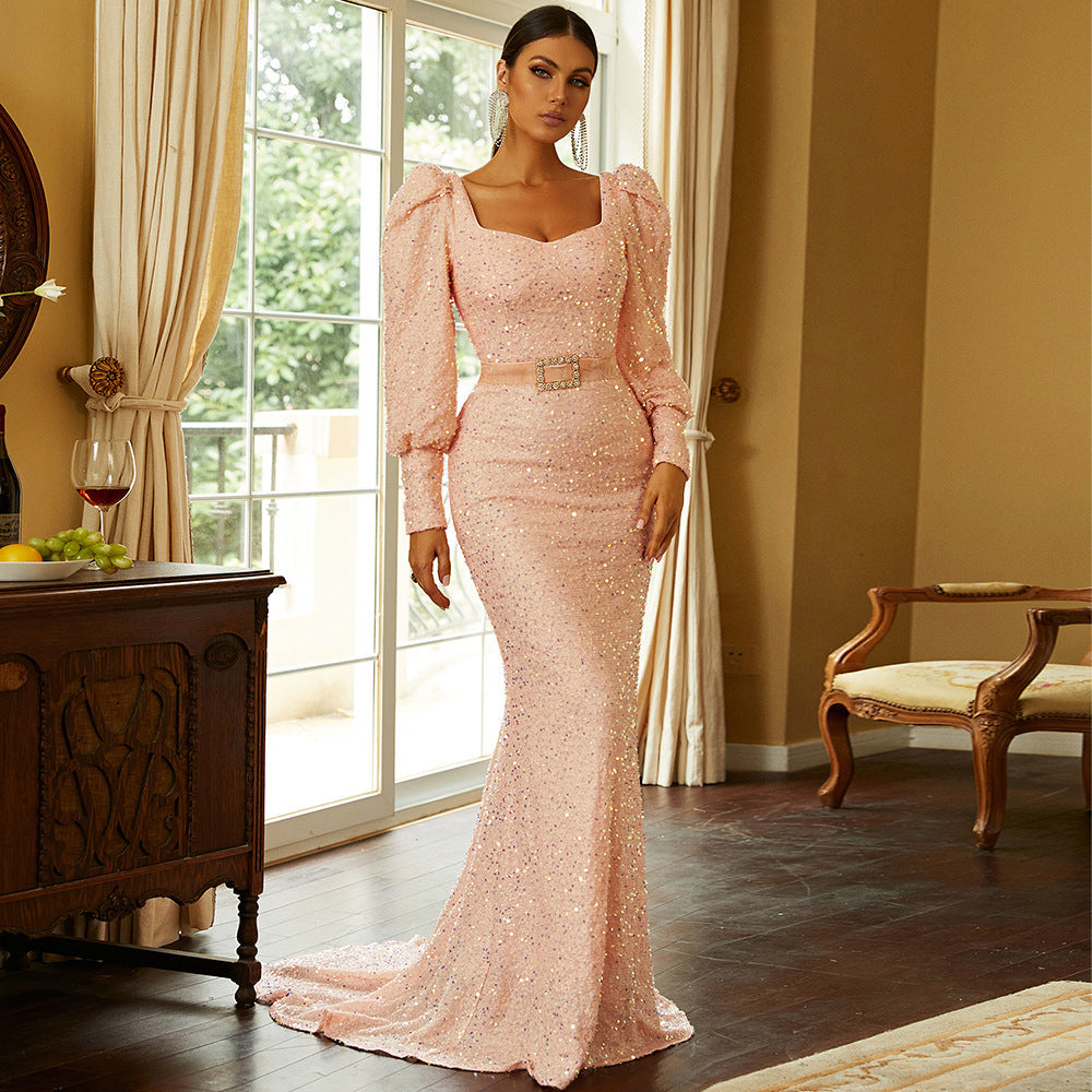 Robe longue à paillettes tendance pour femme