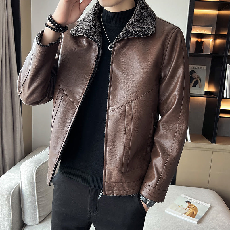 Vestes en cuir rembourrées en velours style Hong Kong pour hommes, grandes tailles