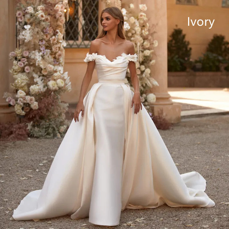 Vestido de novia de cola extraíble de moda para mujer