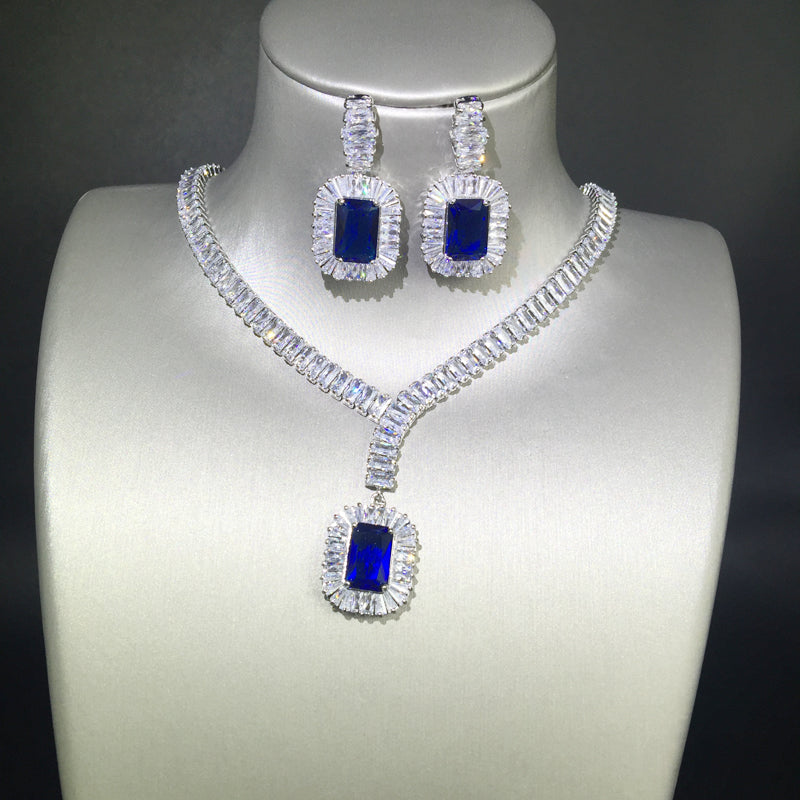 Colgante de piedra preciosa azul zafiro cuadrado largo europeo y americano