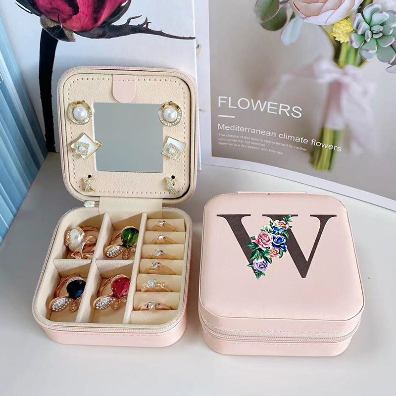 Simple Storage Mirror 26 Printed Letter Jewelry Box