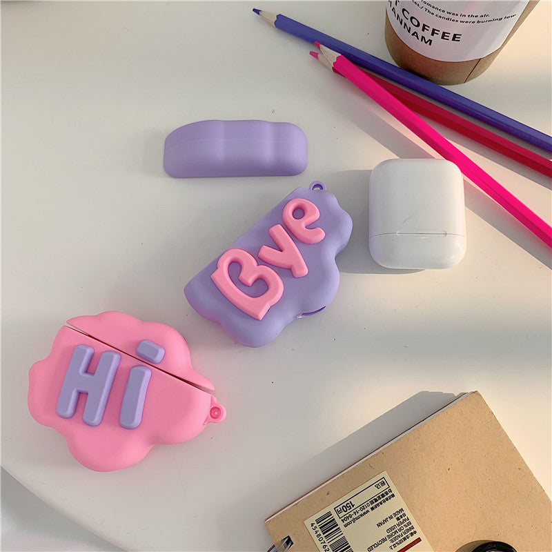 Funda AirPod 2 3D HI BYE Cloud Letter dibujos animados fundas de silicona suave para auriculares inalámbricos para Apple funda de Airpods funda bonita