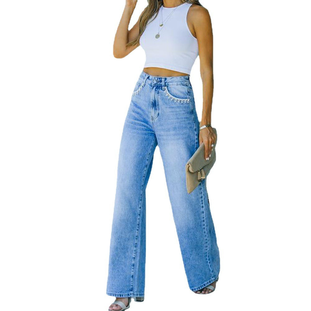 Women's Casual WISH Loose Washed Denim Trousers