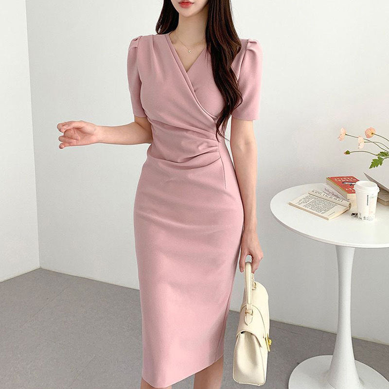 French Style V-neck Irregular Dress