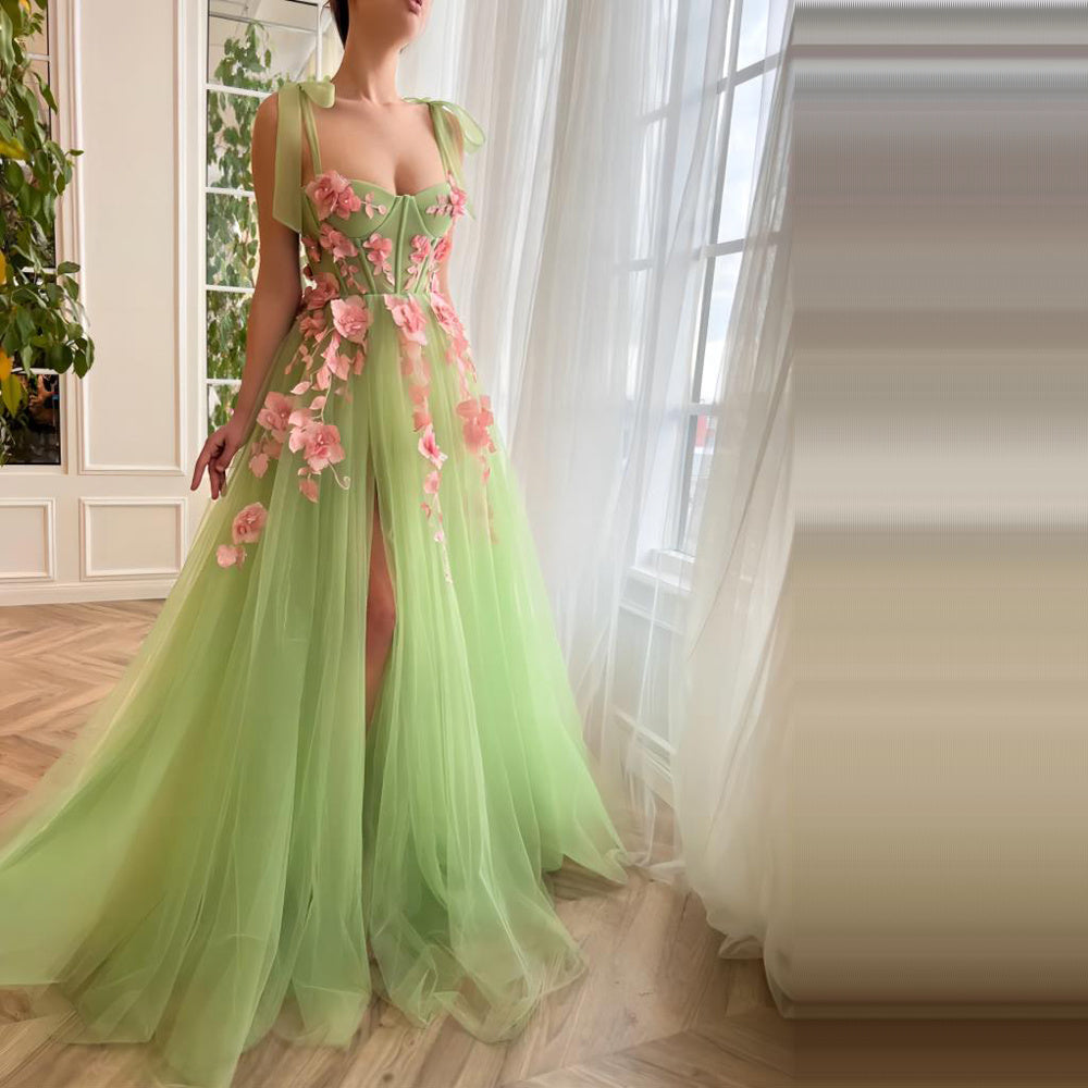 Vestido de flores francés de corte verde