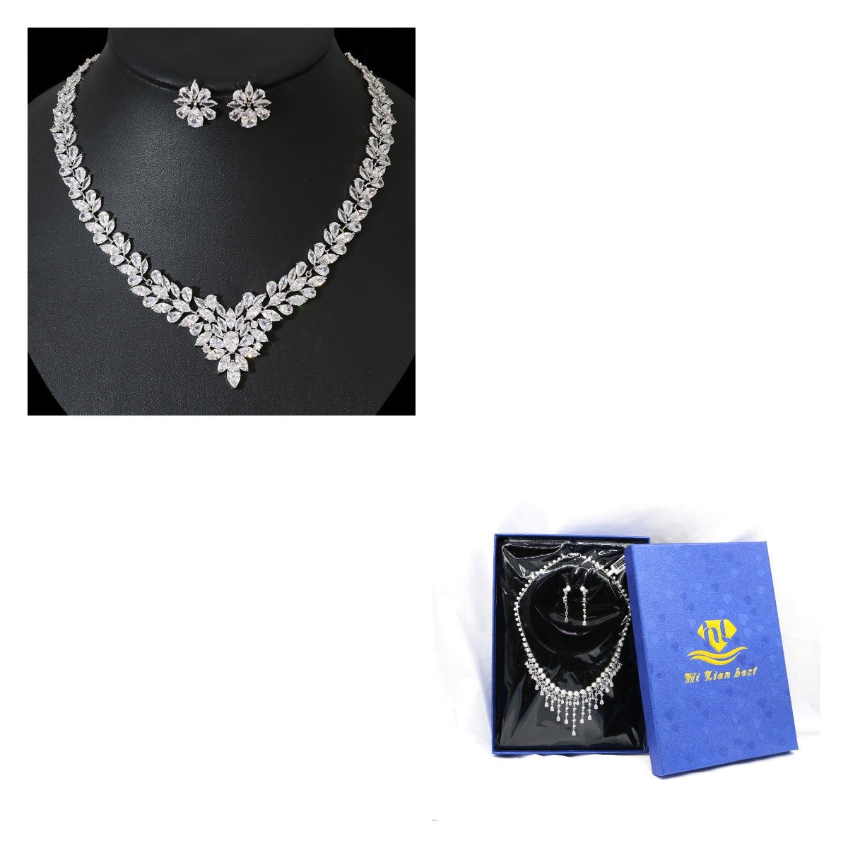 Fashion Ice Flower Earrings Zircon Necklace Set