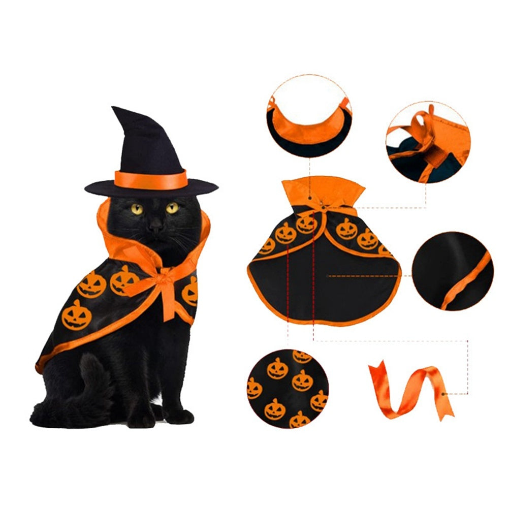 Pet Halloween Cape Hat Set Dogs Cute Costume Pet Halloween Party Cosplay Clothing Cats Decor Cape Festival Dress Up