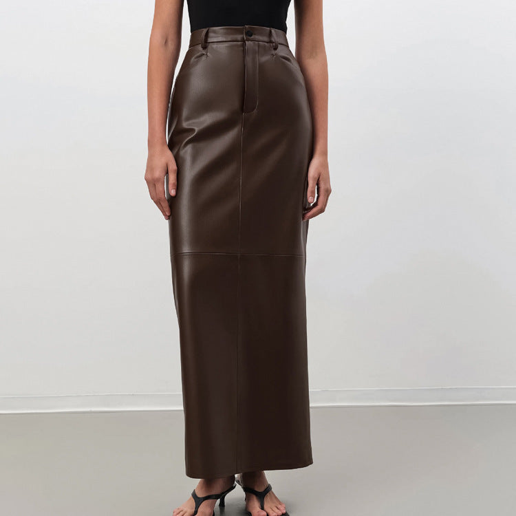 PU Leather Retro Slim-fit Sheath Skirt