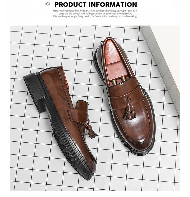 Brogue Business Casual Leather Shoes Men's Comfortable Breathable Tassel Slip-on Slip On Loafers Men