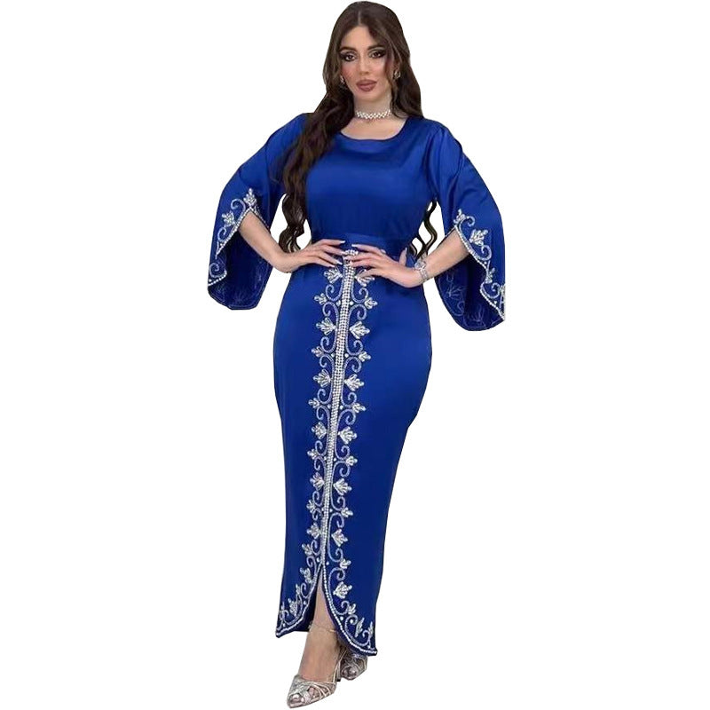 Arabic Dubai Robe Fashion Diamond Soft Satin Evening Dress