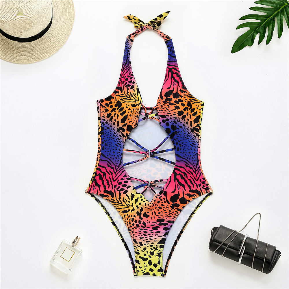 Leopard Print One Piece Bikini Swimsuit