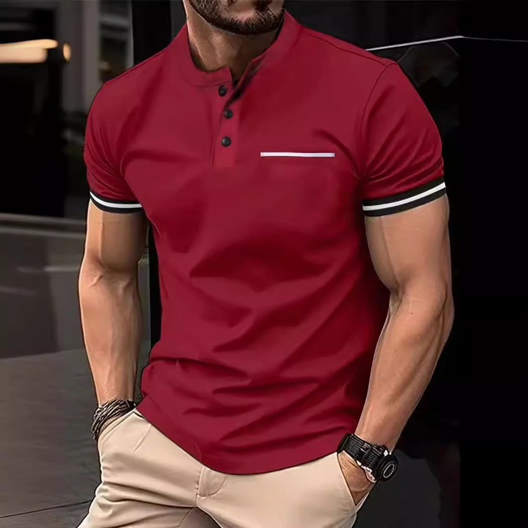 Solid Color Classic Button Stitching Short Sleeve