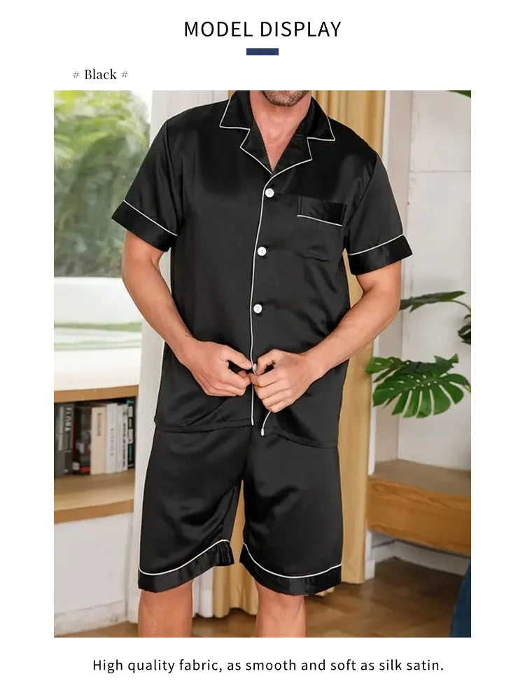 Matte Satin Lapel Casual Homewear Suit Breathable Thin Short-sleeved Shorts